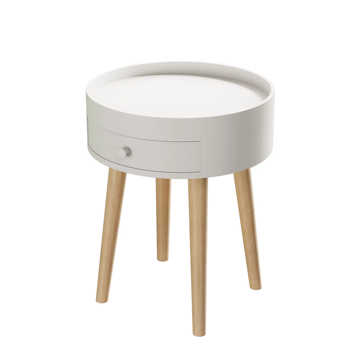 Modern Coffee Table with Drawer, Wood Legs, White, 18" H F15856