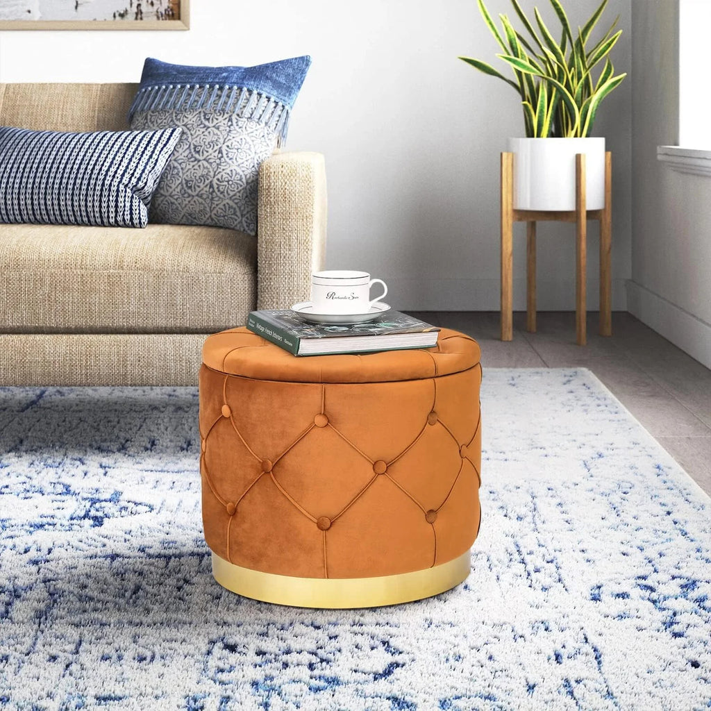 Orange Velvet Round Storage Ottoman U572