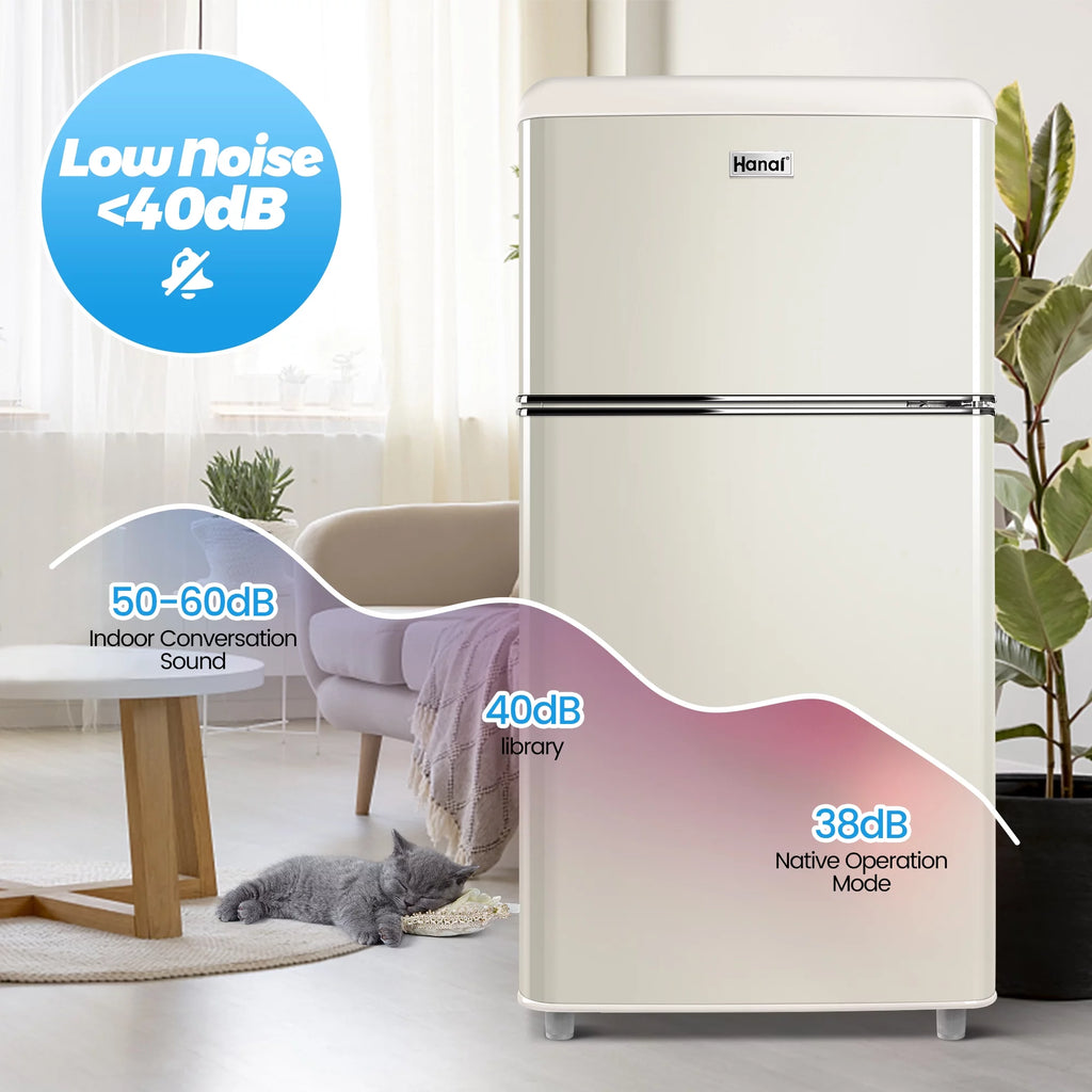 3.5 Cu Feet Two Door Mini Fridge with Freezer, Black O9300