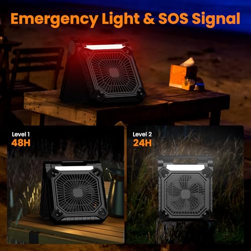 Solar Camping Fan with Lantern, Rechargeable Battery Operated, 4 Speeds, 8H Timer U517607