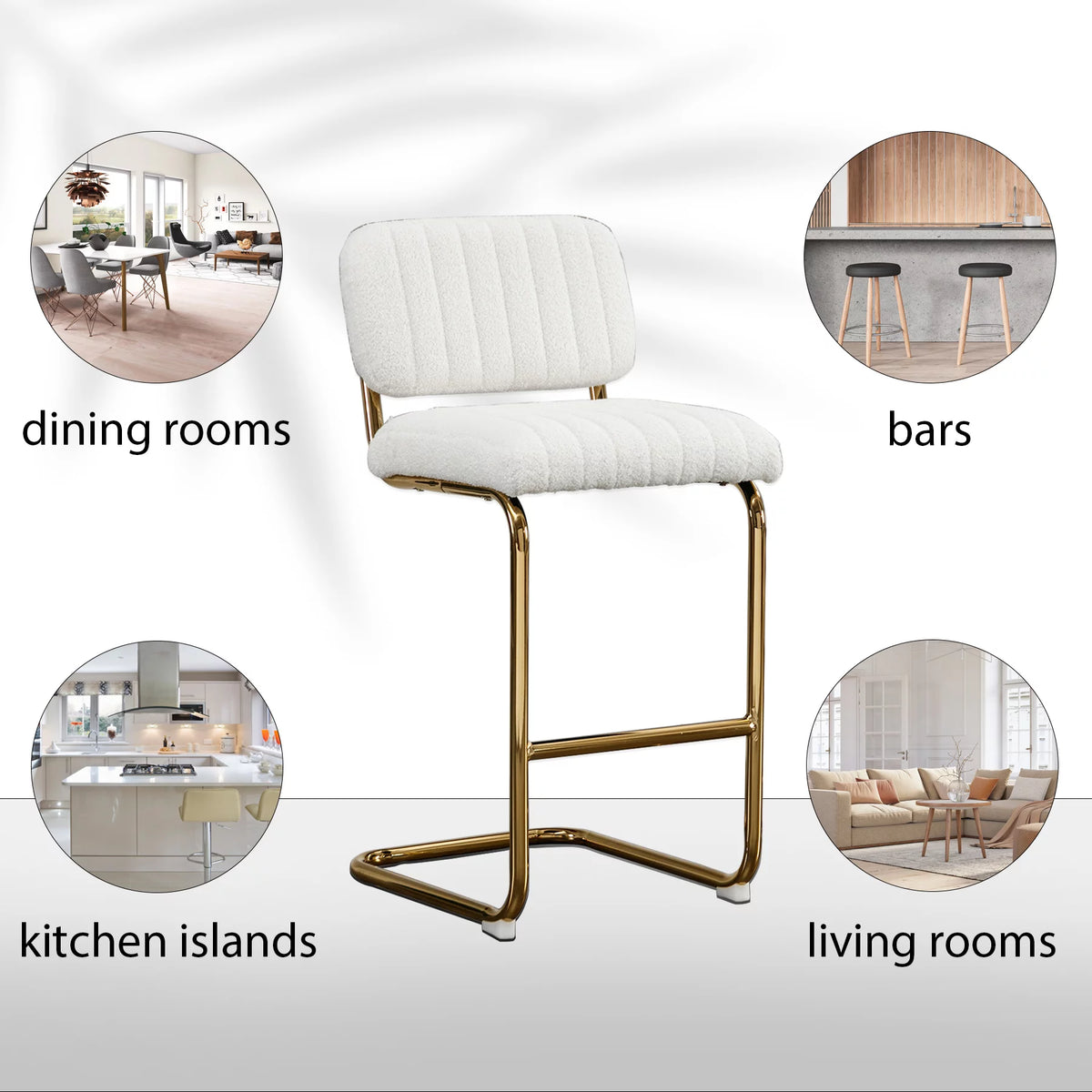 Set of 2 Teddy Fabric Upholstered Bar Stools A770