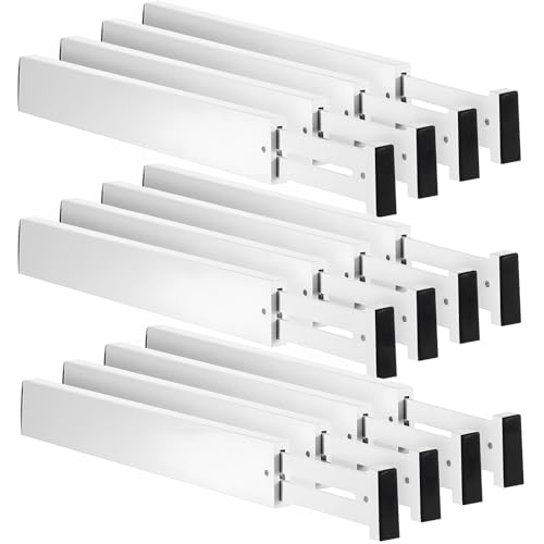 12 Pcs Bamboo Drawer Dividers Adjustable 2.4" High 17"-22" White H107