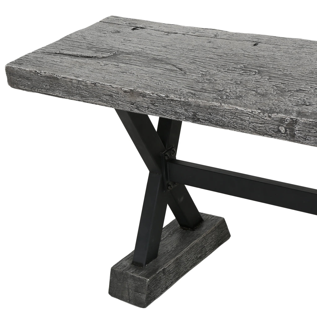 Grey Concrete and Steel Dining Bench L4567