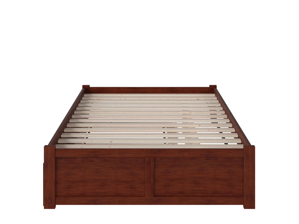 King Solid Wood Platform Bed with Footboard and Twin XL Trundle in Walnut U5774