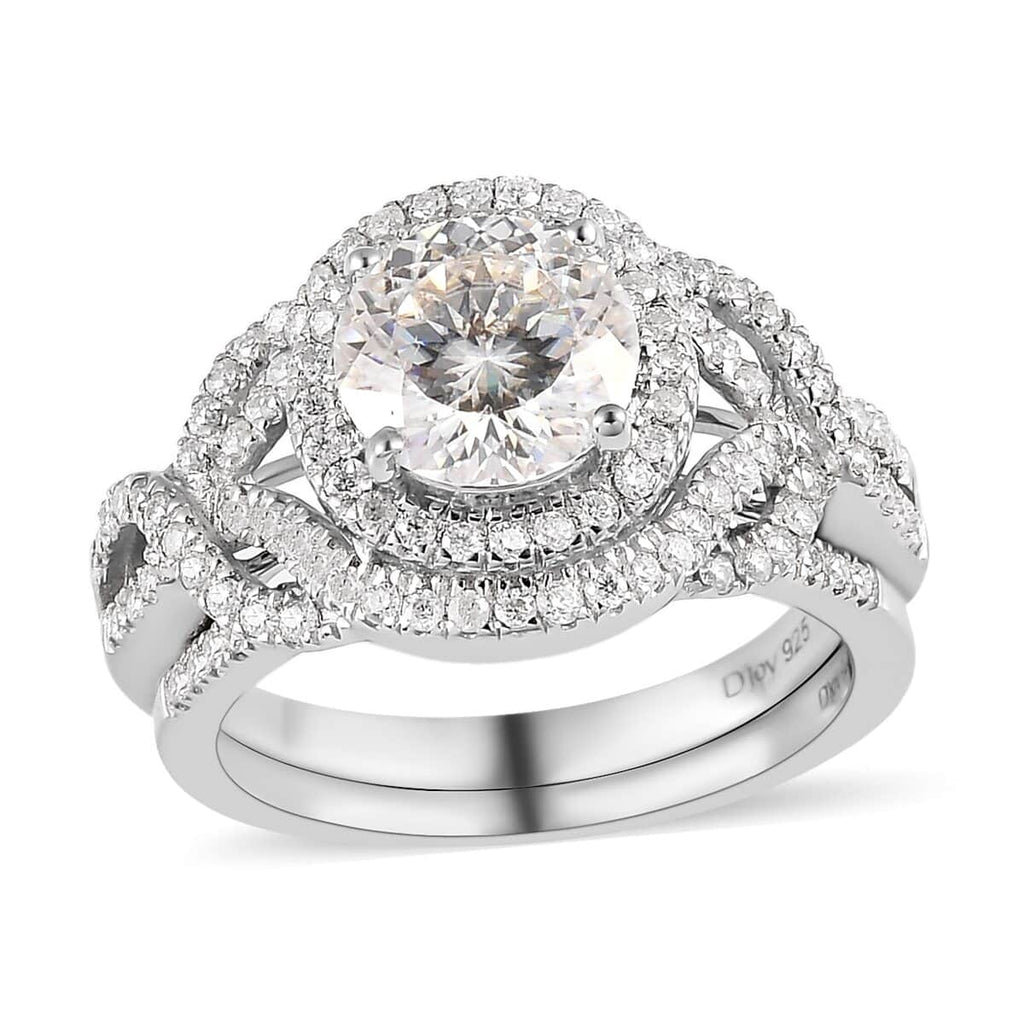 Moissanite Round 925 Sterling Silver Platinum Plated Stackable Ring Size 7 Ct 2.46 P43808
