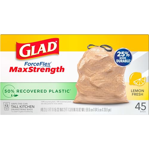 45 Count 13 Gallon Tall Kitchen Drawstring Garbage Bags R1722