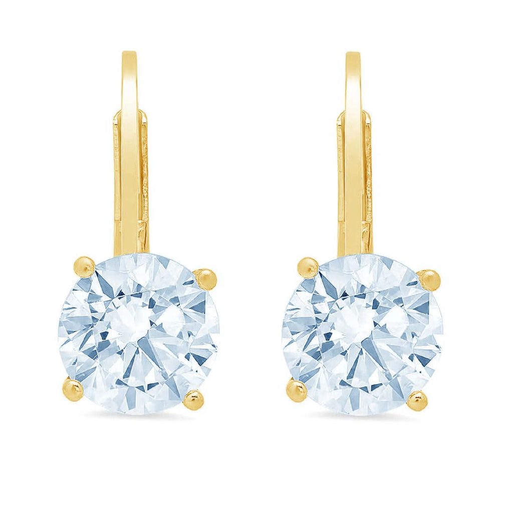 3 ct Brilliant Round Cut Drop Dangle VVS1 Genuine Blue Natural Swiss Blue Topaz Solid 18K Yellow Gold Earrings Lever Back D738587