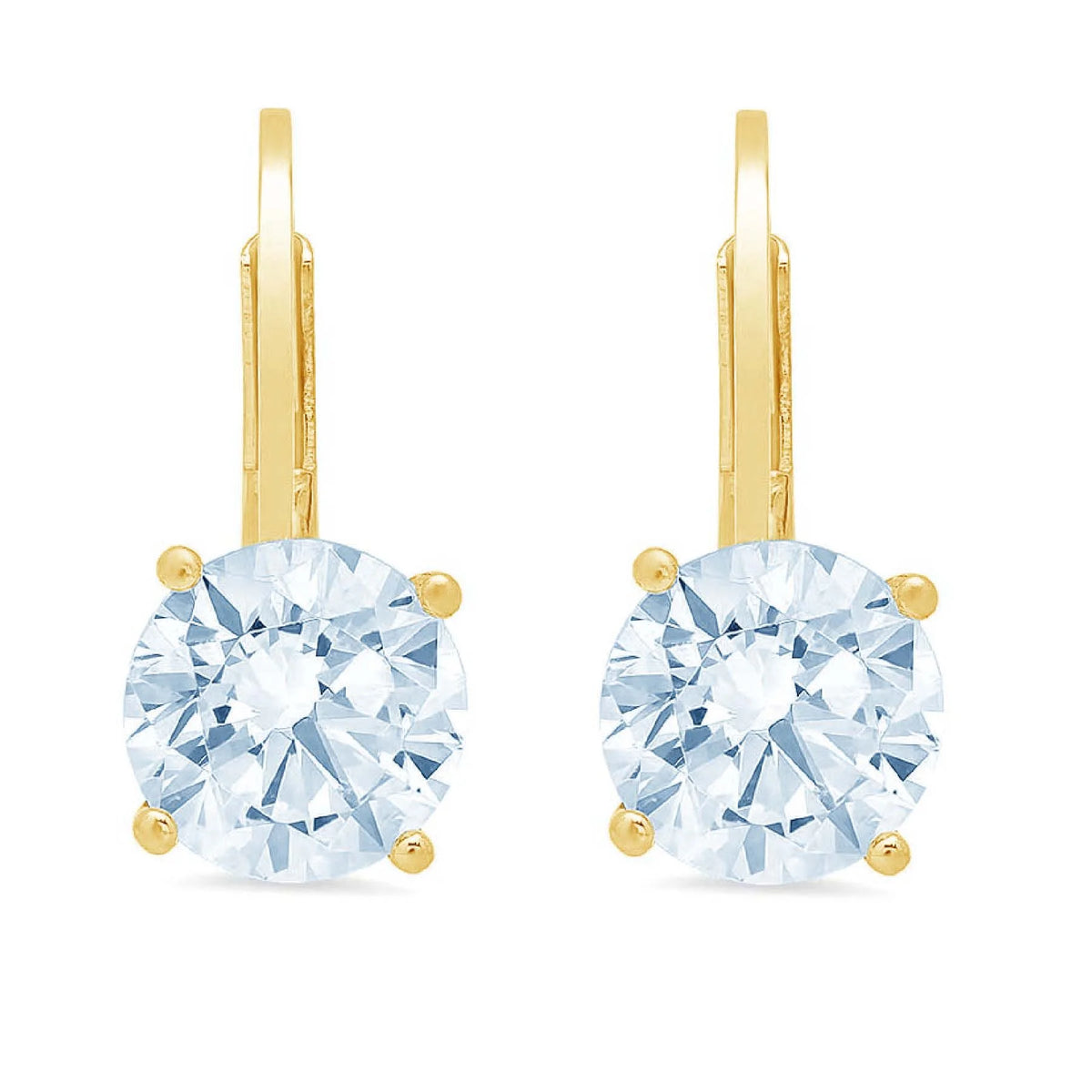 3 ct Brilliant Round Cut Drop Dangle VVS1 Genuine Blue Natural Swiss Blue Topaz Solid 18K Yellow Gold Earrings Lever Back D738587