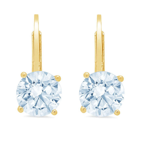 3 ct Brilliant Round Cut Drop Dangle VVS1 Genuine Blue Natural Swiss Blue Topaz Solid 18K Yellow Gold Earrings Lever Back D738587