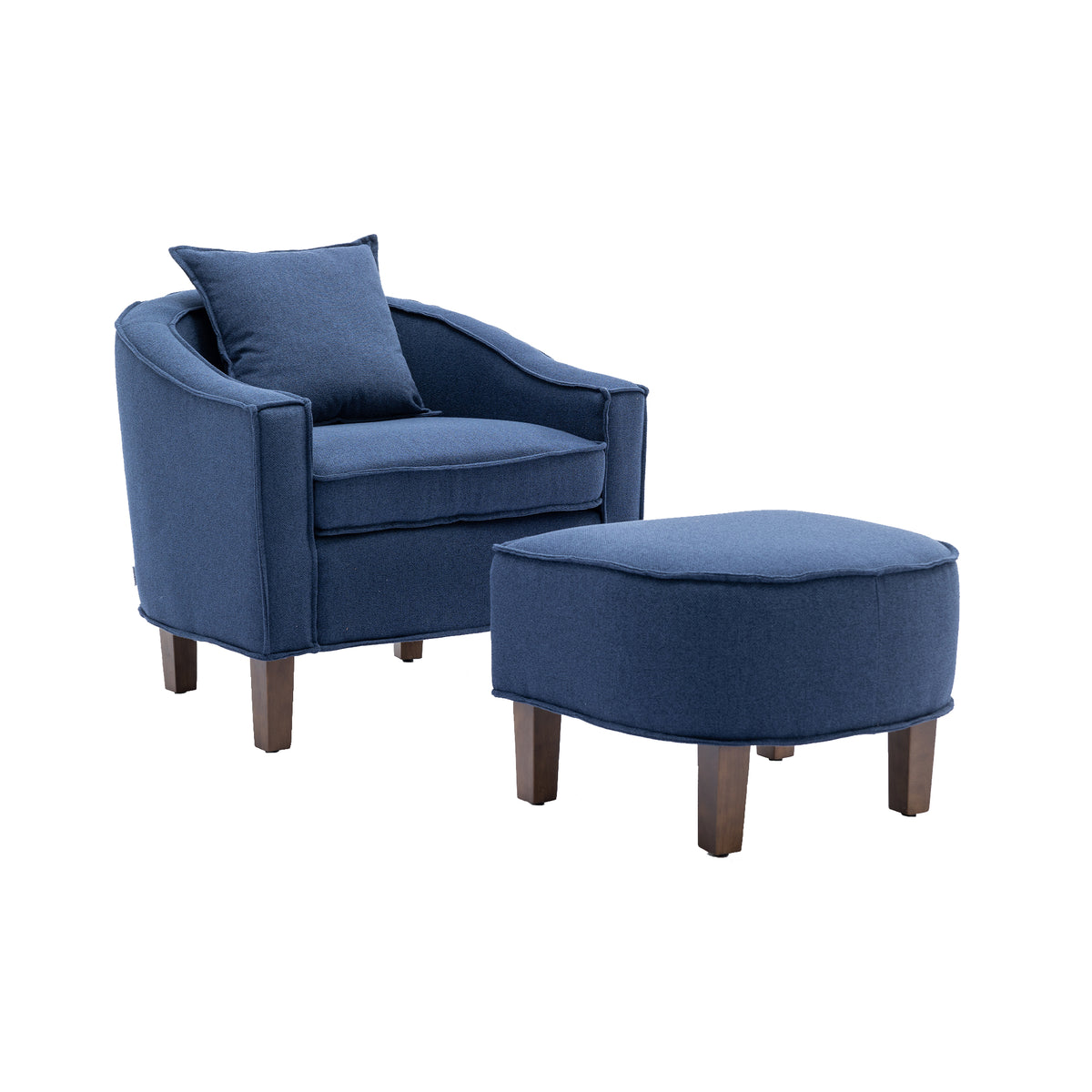 Navy Linen Accent Chair with Ottoman and Wood Legs G31988