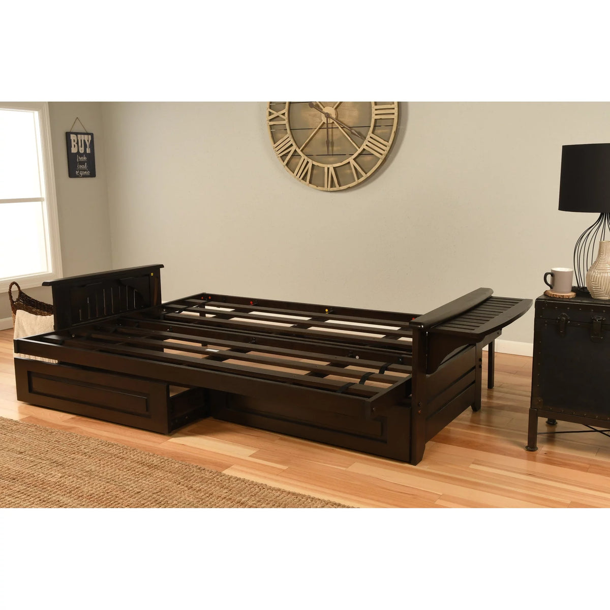 Queen Espresso Wood Storage Futon X959