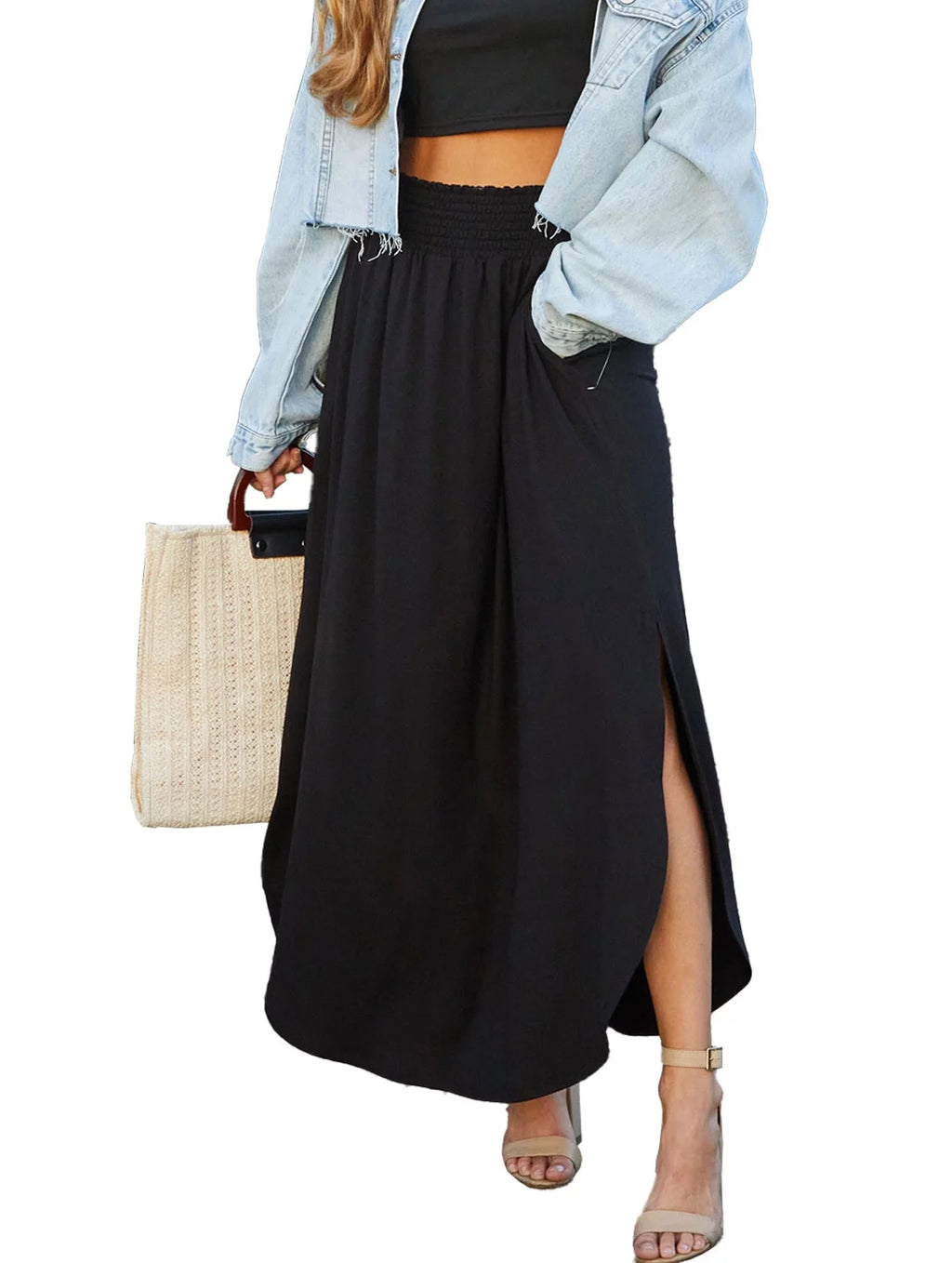 Smocked Waist Band Maxi Skirt I4758