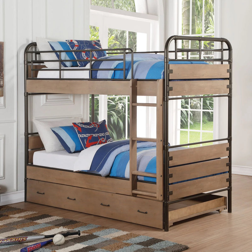 Twin Over Twin Bunk Bed with Trundle P9366