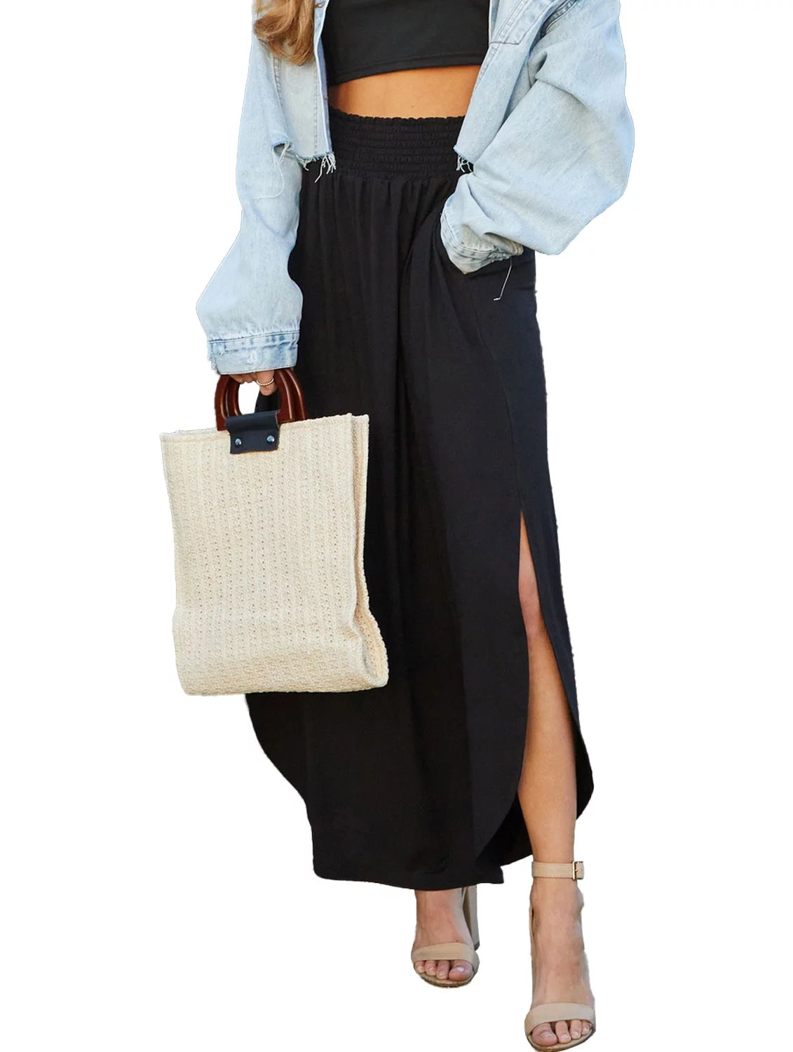 Smocked Waist Band Maxi Skirt I4758