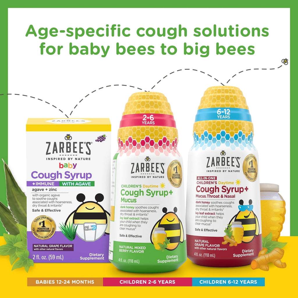 Kids Cough + Mucus Nighttime Syrup with Honey, Ivy Leaf, Zinc & Elderberry, Mixed Berry, 4FL Oz R350396