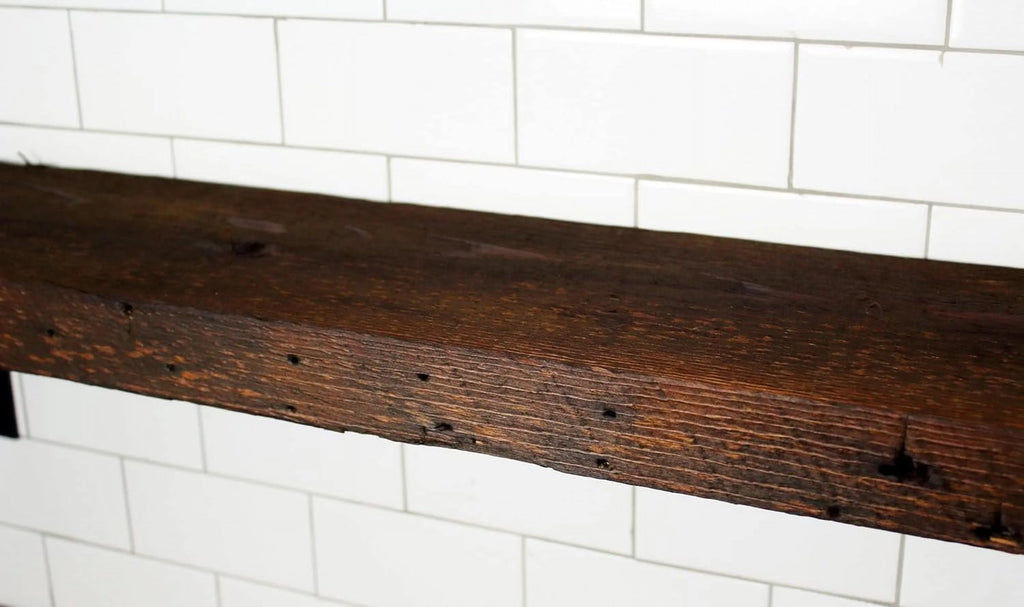 Reclaimed Wood Mantel Shelf with Steel Angle Brackets I407749