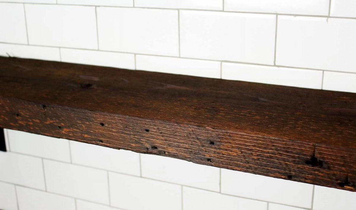Reclaimed Wood Mantel Shelf with Steel Angle Brackets I407749