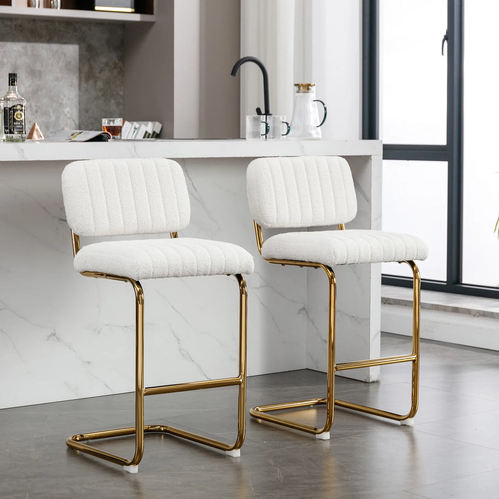 Set of 2 Teddy Fabric Upholstered Bar Stools A770