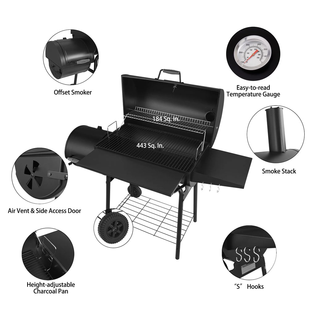 Steel Charcoal Grill with Offset Smoker O9911