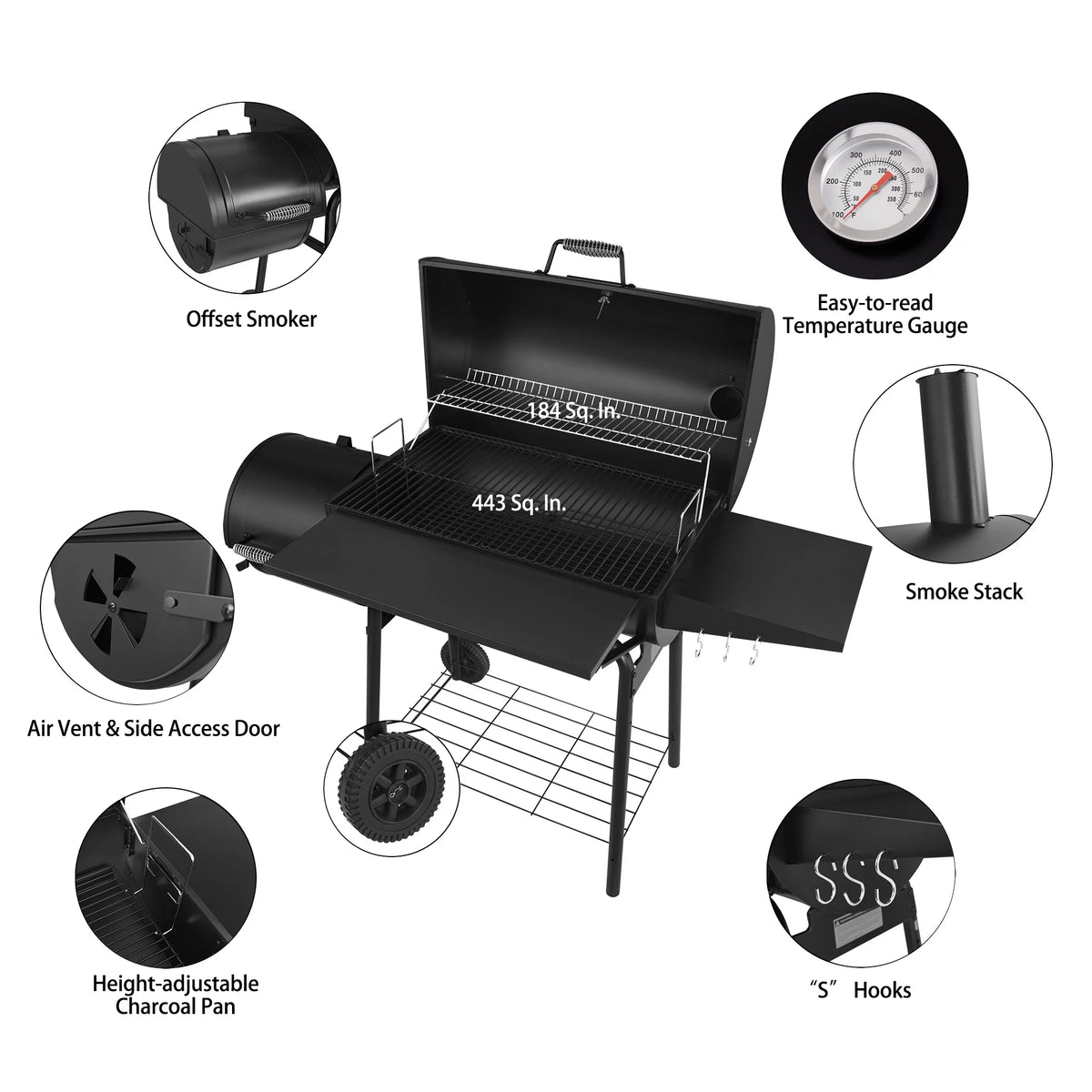 Steel Charcoal Grill with Offset Smoker O9911