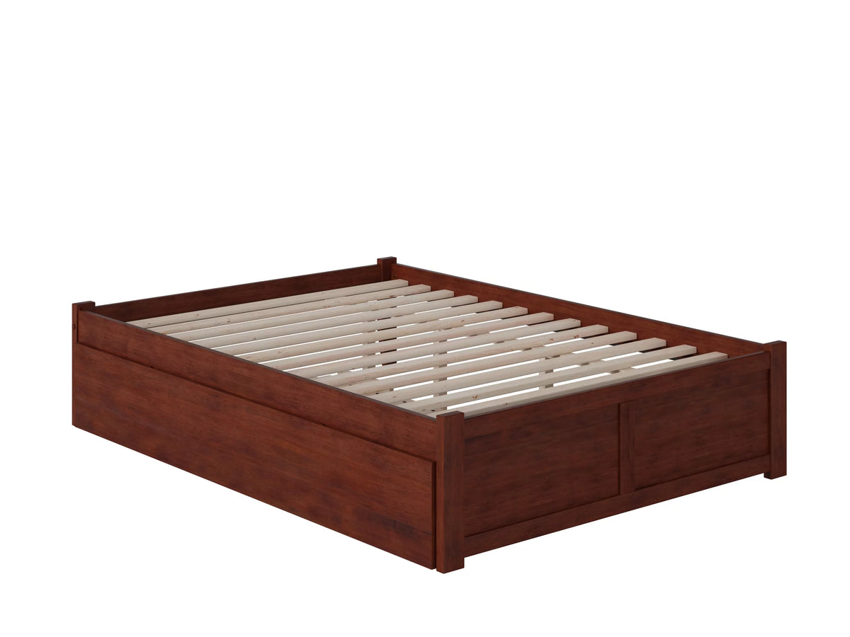 King Solid Wood Platform Bed with Footboard and Twin XL Trundle in Walnut U5774