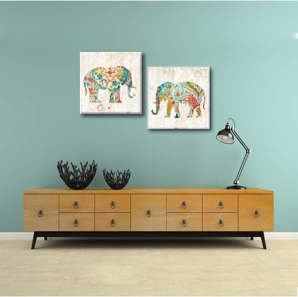 2 Panels Elephant Canvas Wall Art Framed 24x24x2pcs X195136