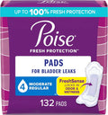 Incontinence Pads, 4 Drop Moderate Absorbency, Regular Length, 132 Count E618