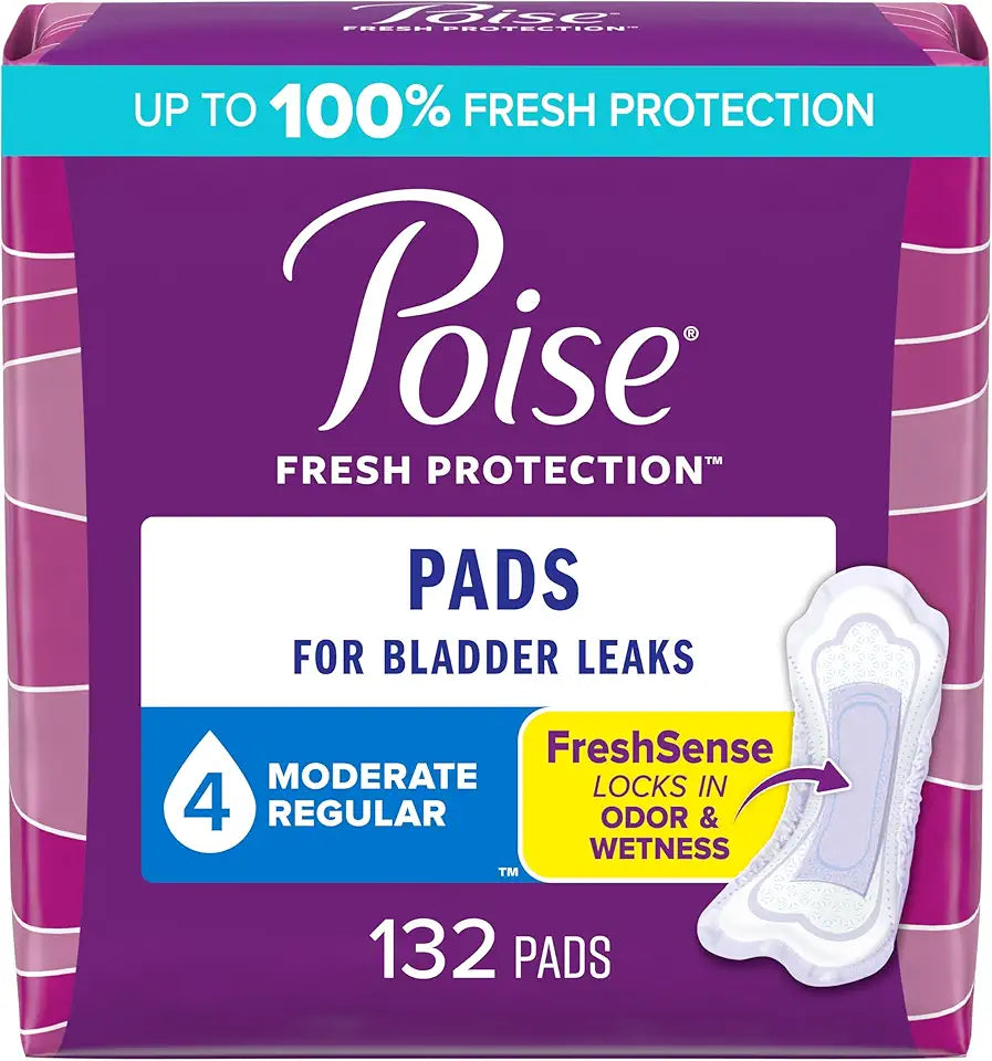 Incontinence Pads, 4 Drop Moderate Absorbency, Regular Length, 132 Count E618