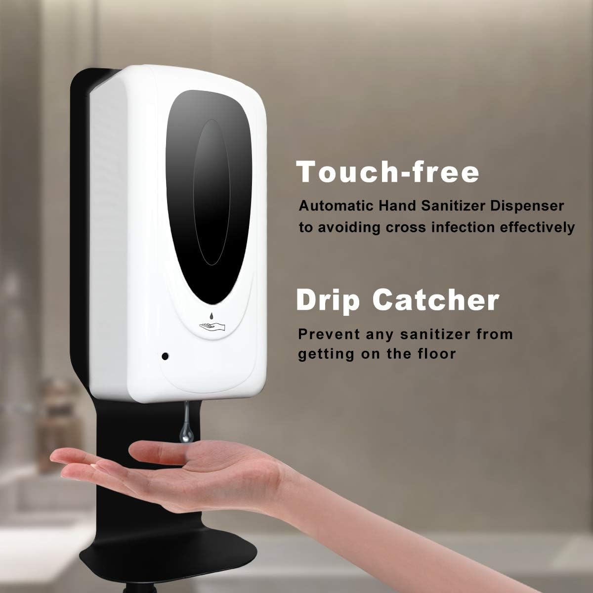 Touchless Automatic Hand Sanitizer Dispenser with Floor Stand and Drip Catcher, Refillable 1000ML(Spray) R382