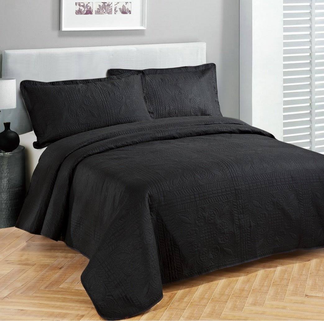 Linen 3PC King/California King Bed Cover, Black, 118 x 106-inches L4010