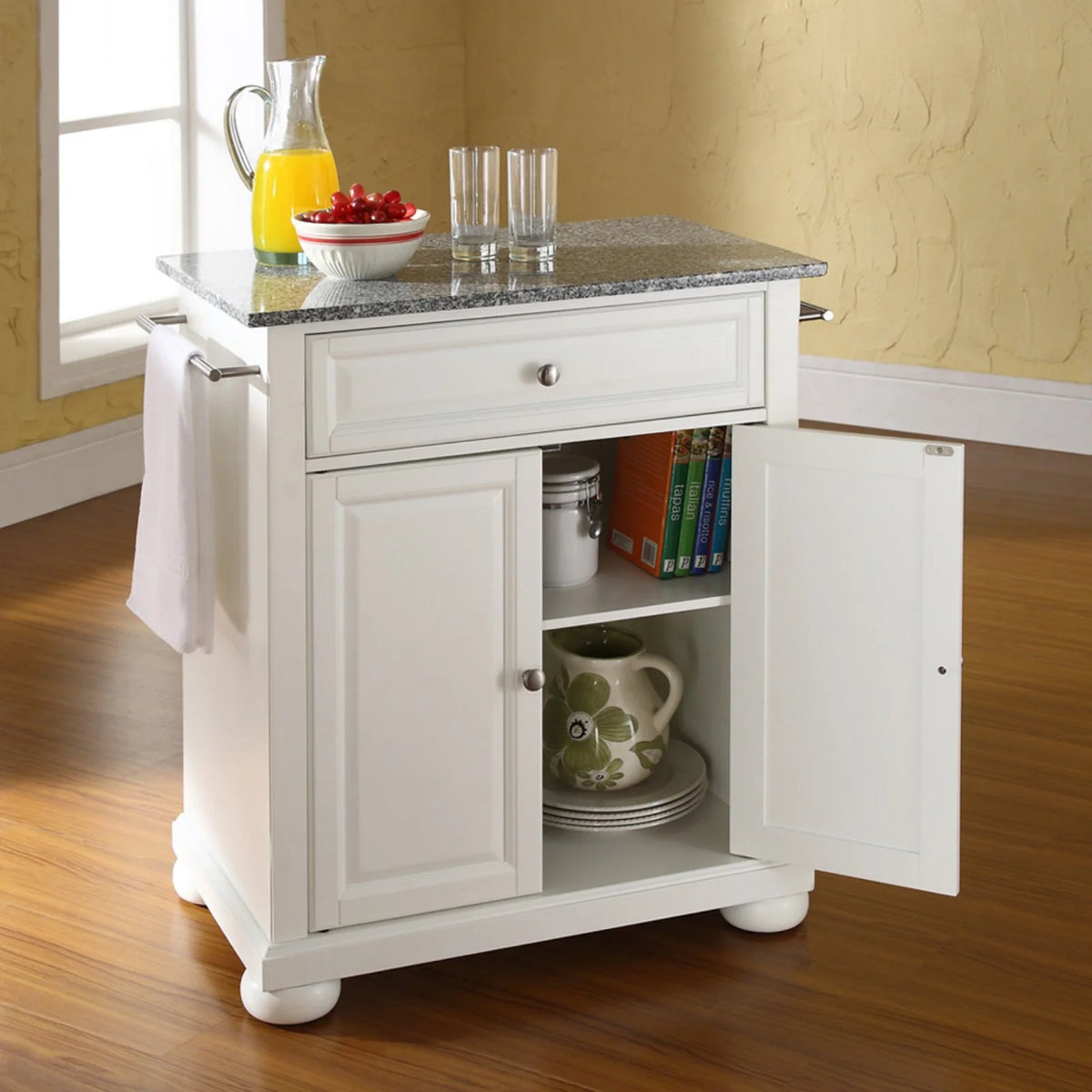 White/Gray Wood Portable Kitchen Island T638