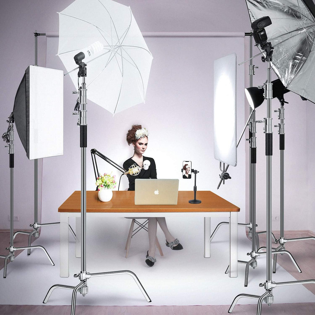 10ft Light Stand C-Stand on Turtle Base with 4ft Extension Boom Arm & 2 Pieces Grip Head M3578