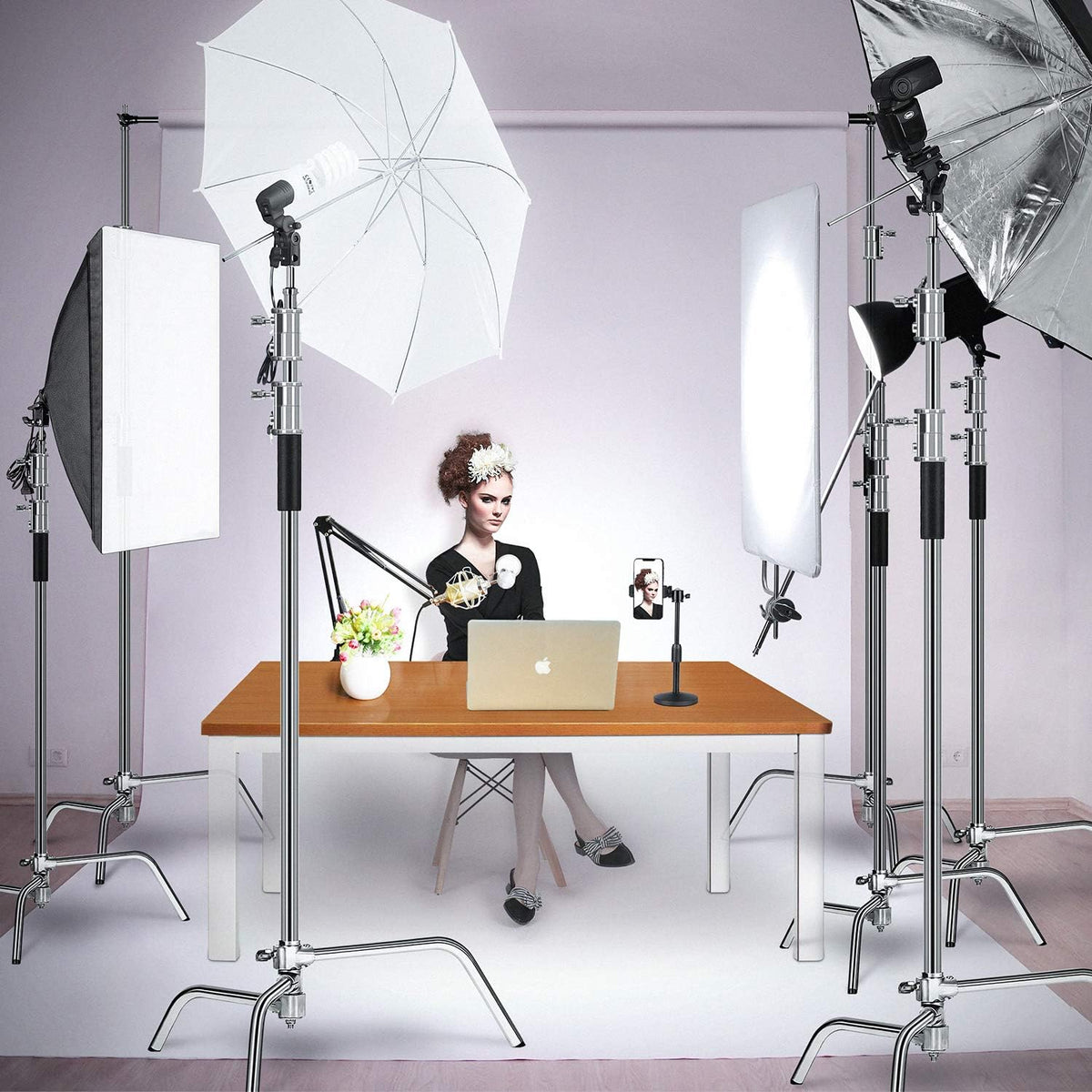 10ft Light Stand C-Stand on Turtle Base with 4ft Extension Boom Arm & 2 Pieces Grip Head M3578