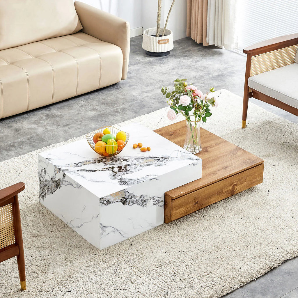 Modern Coffee Table with 2 Drawers White Finish M9232