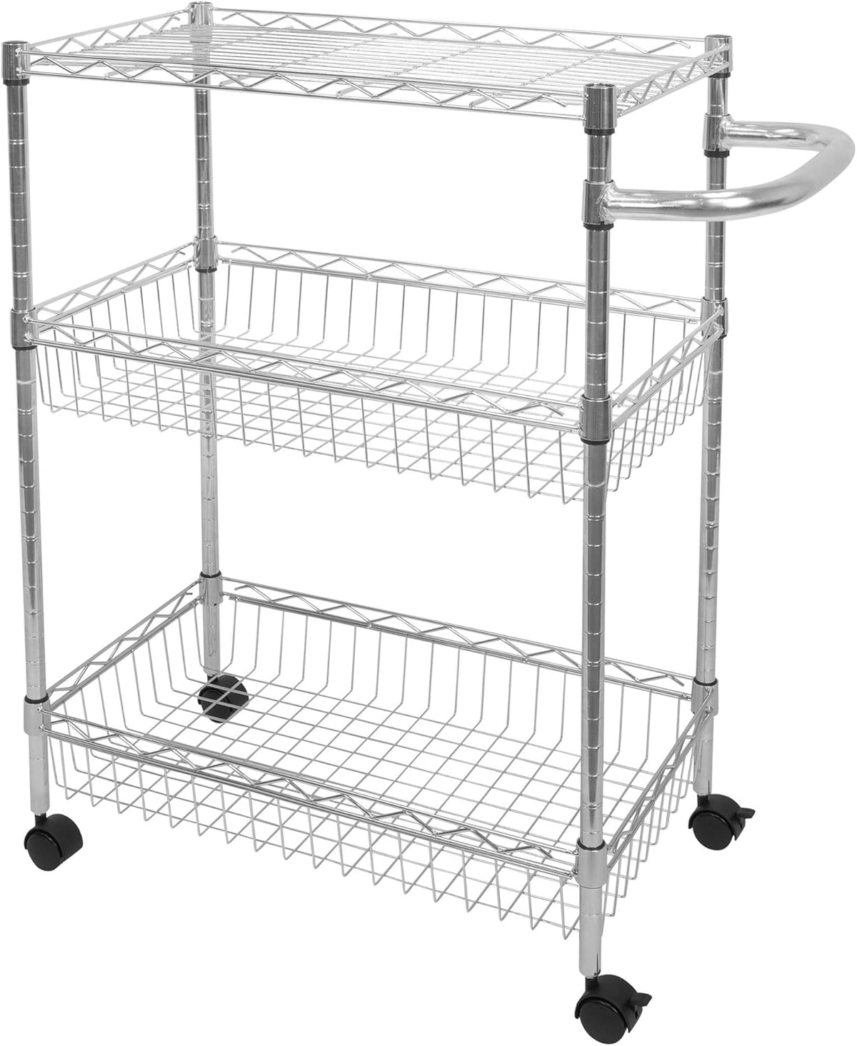 3-Tier Silver Metal Rolling Cart with Wheels P1321