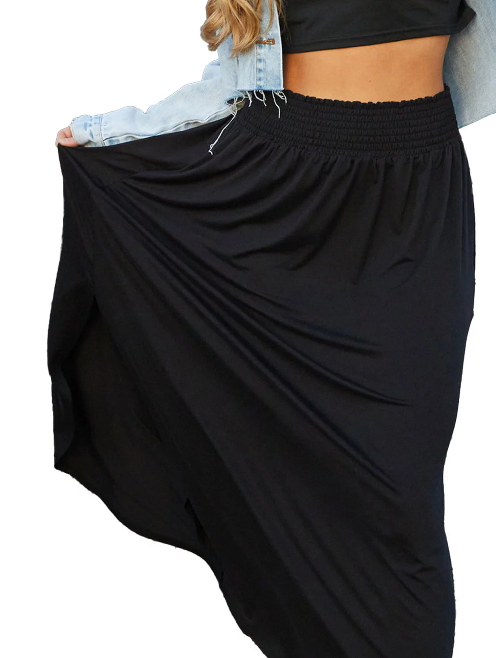 Smocked Waist Band Maxi Skirt I4758