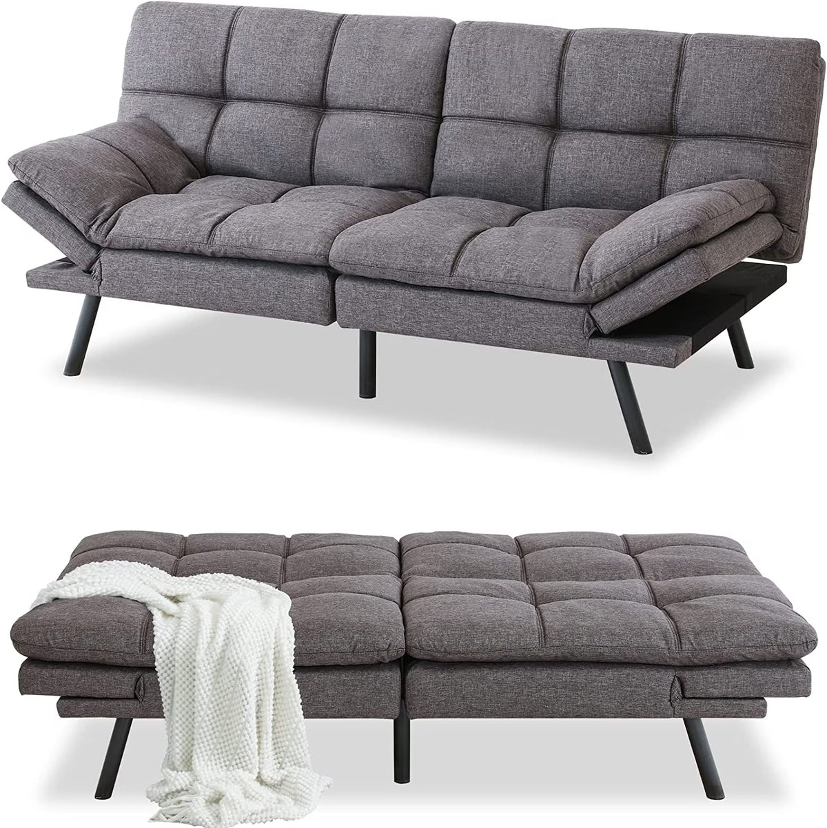 Memory Foam Futon Sofa Bed with Removable Armrests F832