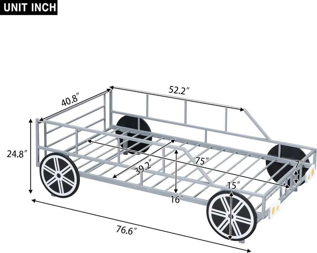 Car Bed with Rails and 4 Wheels Kids Bed Frame V190553
