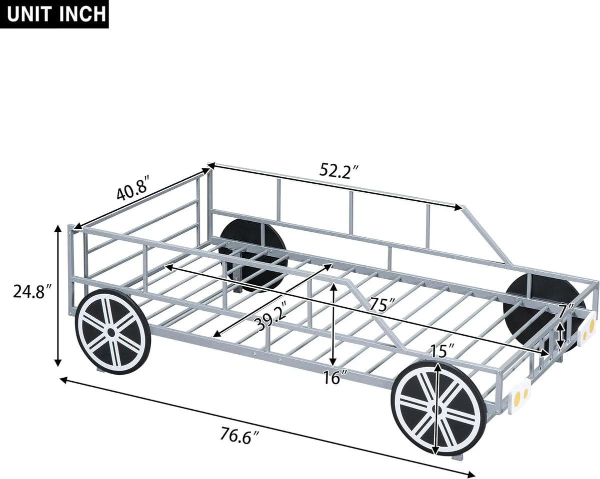 Car Bed with Rails and 4 Wheels Kids Bed Frame V190553