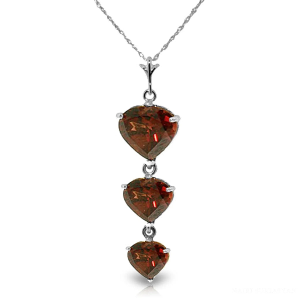 14k 22" Solid White Gold Necklace with Natural Heart-shaped Garnets O136