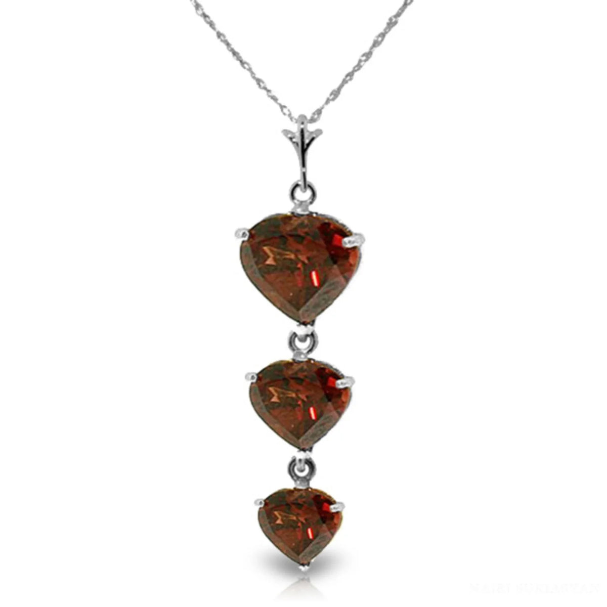 14k 22" Solid White Gold Necklace with Natural Heart-shaped Garnets O136