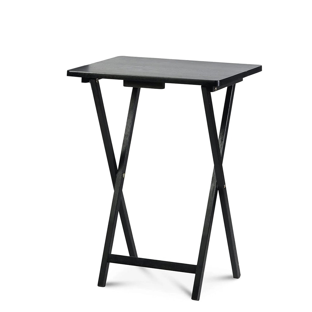 Black 5 Piece Set Folding TV Tray Tables with Storage Rack R744