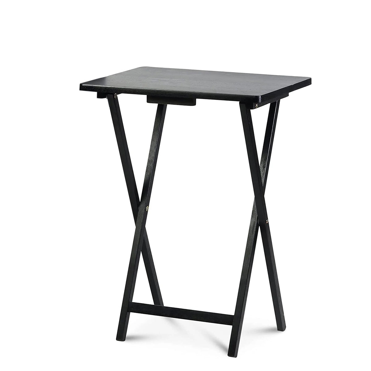 Black 5 Piece Set Folding TV Tray Tables with Storage Rack R744