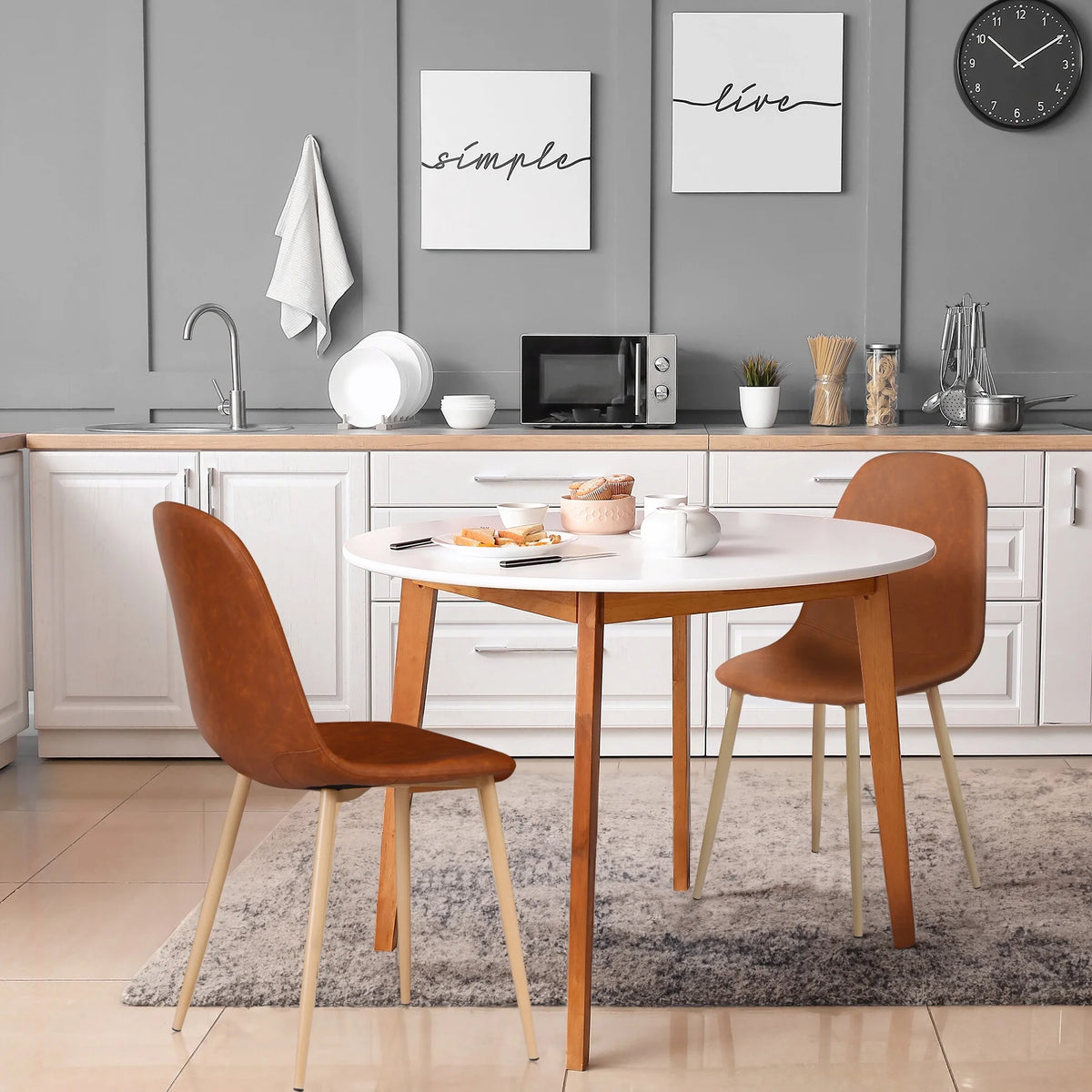 Set of 2 Brown PU Cushion Dining Chair G7673