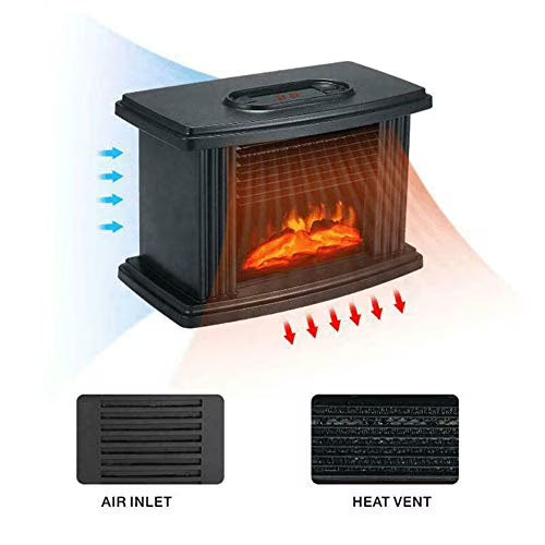 Black Electric Tabletop Fireplace Heater 1000W S88442