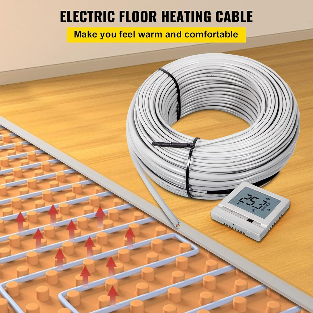 Floor Heating Cable 83.3 Square Feet Waterproof Insulated with Temperature Control Panel A660304