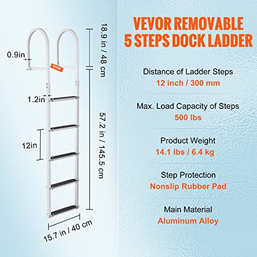 Removable 5 Steps 500 lbs Aluminum Dock Ladder S152