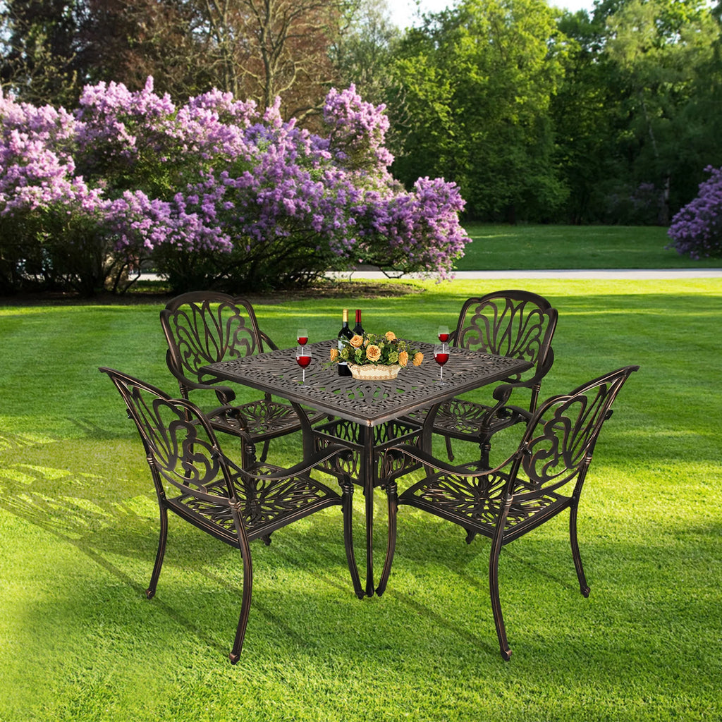 5-Piece Cast Aluminum Outdoor Dining Set with Umbrella Hole R800591