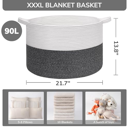 Large Cotton Rope Storage Basket, 21.7'' x 13.8'', 90L Grey M25134