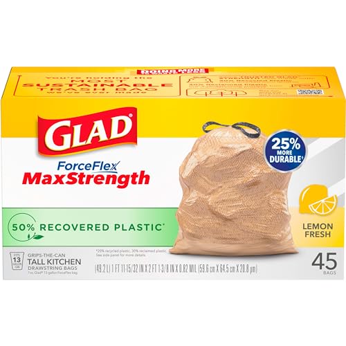 45 Count 13 Gallon Tall Kitchen Drawstring Garbage Bags R1722